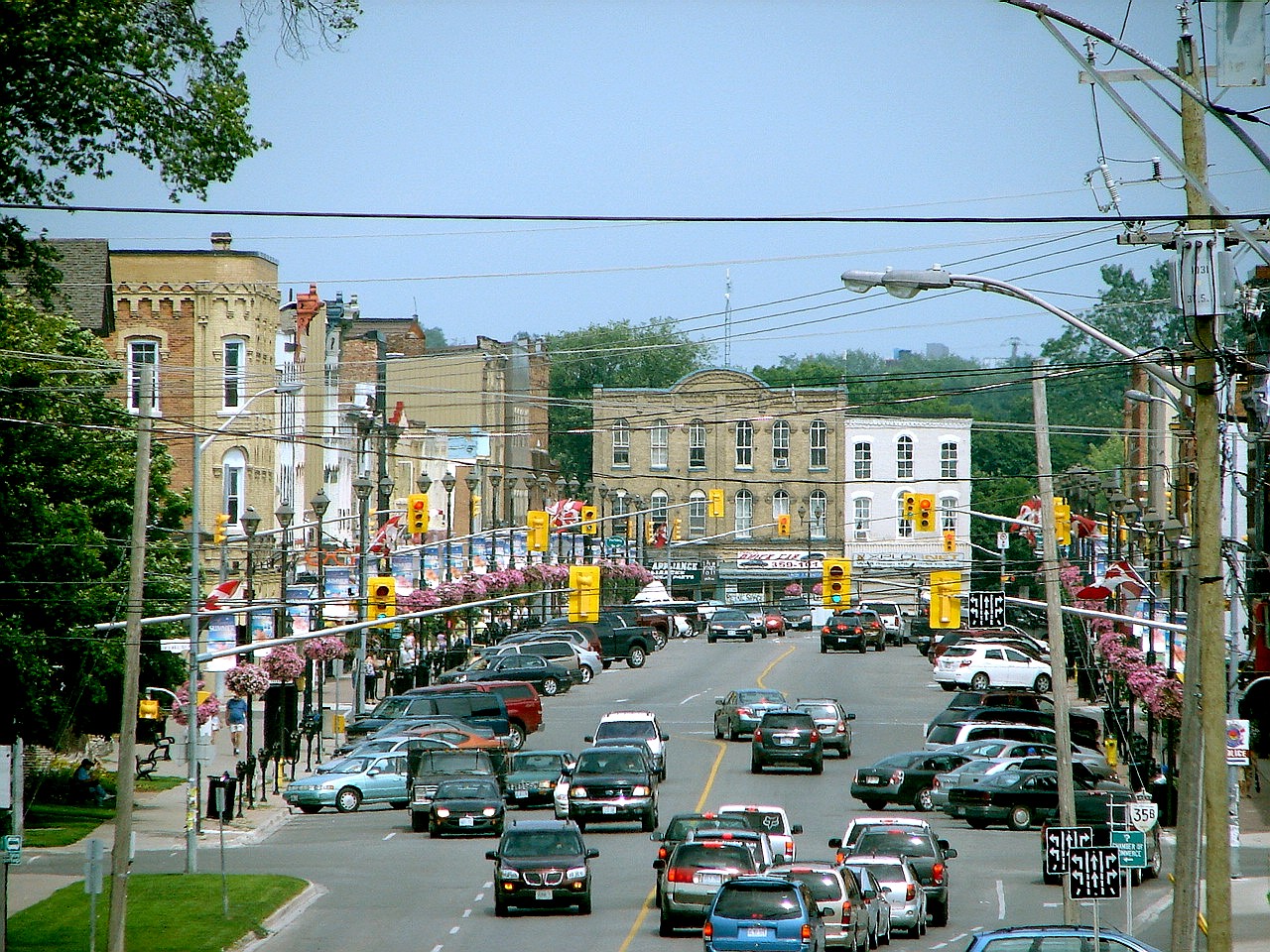 Historic photograph of the town centre of Lindsay, Ontario, in July 2010